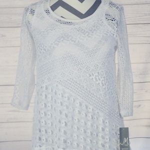 JM Collection PM White Crochet To  3/4 Sleeve